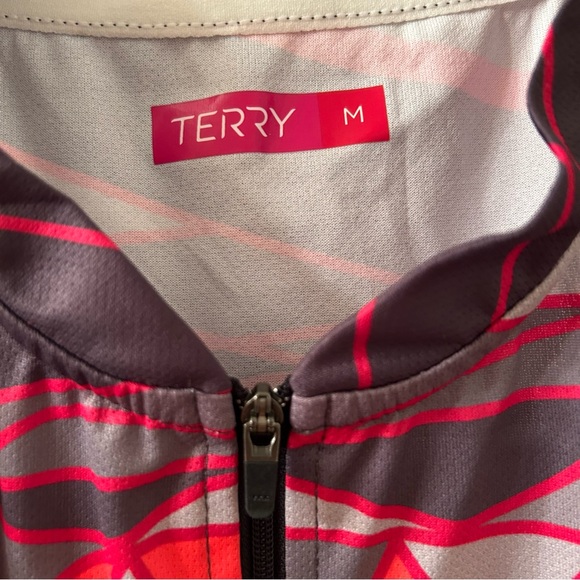 Terry Cycling Sleeveless Jersey Size Medium Pink Grey Geometric Back Pockets - Picture 3 of 6